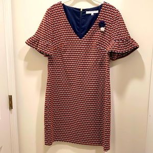 Trina Turk navy orange sheath dress